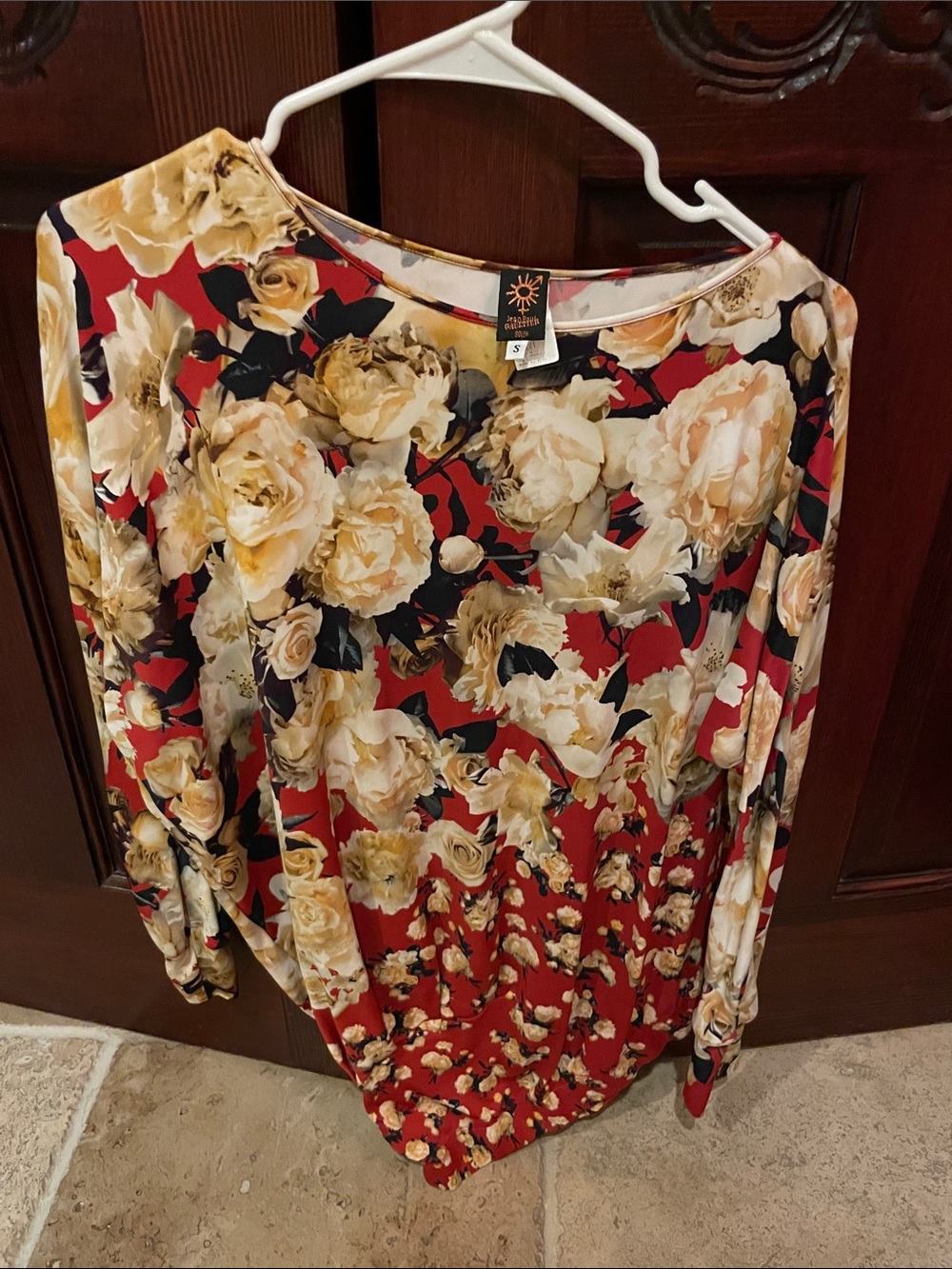 Jean Paul Gaultier Red Floral Long-Sleeve tunic with Cream Roses